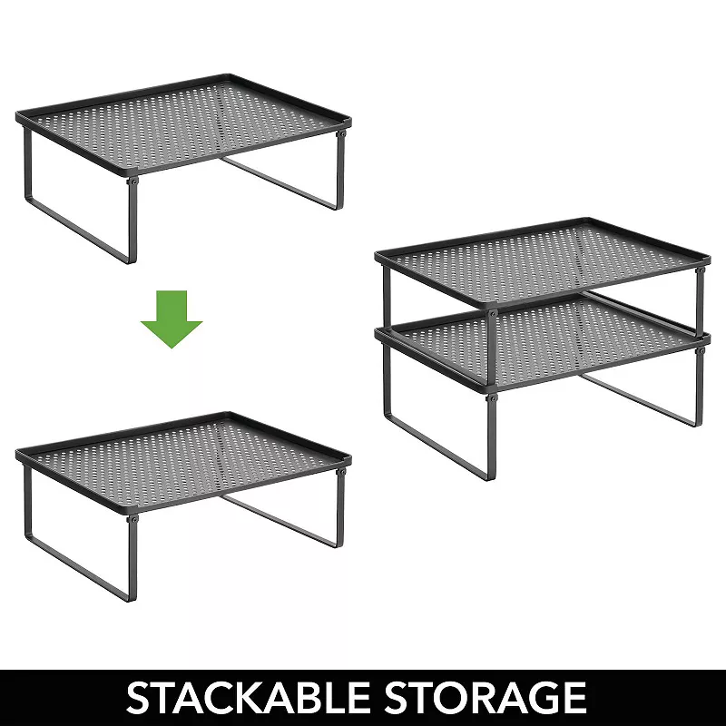 mDesign Metal Kitchen Shelf Stackable Organizer Storage Rack， 2 Pack