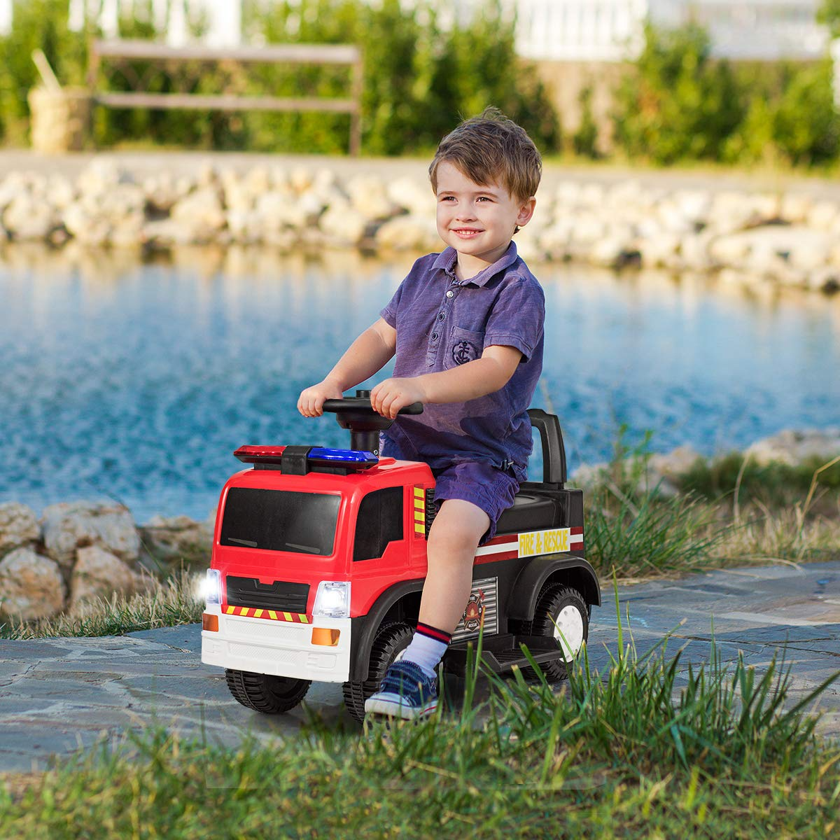 Kids Ride On Fire Truck, 6V Battery Powered Electric Vehicle