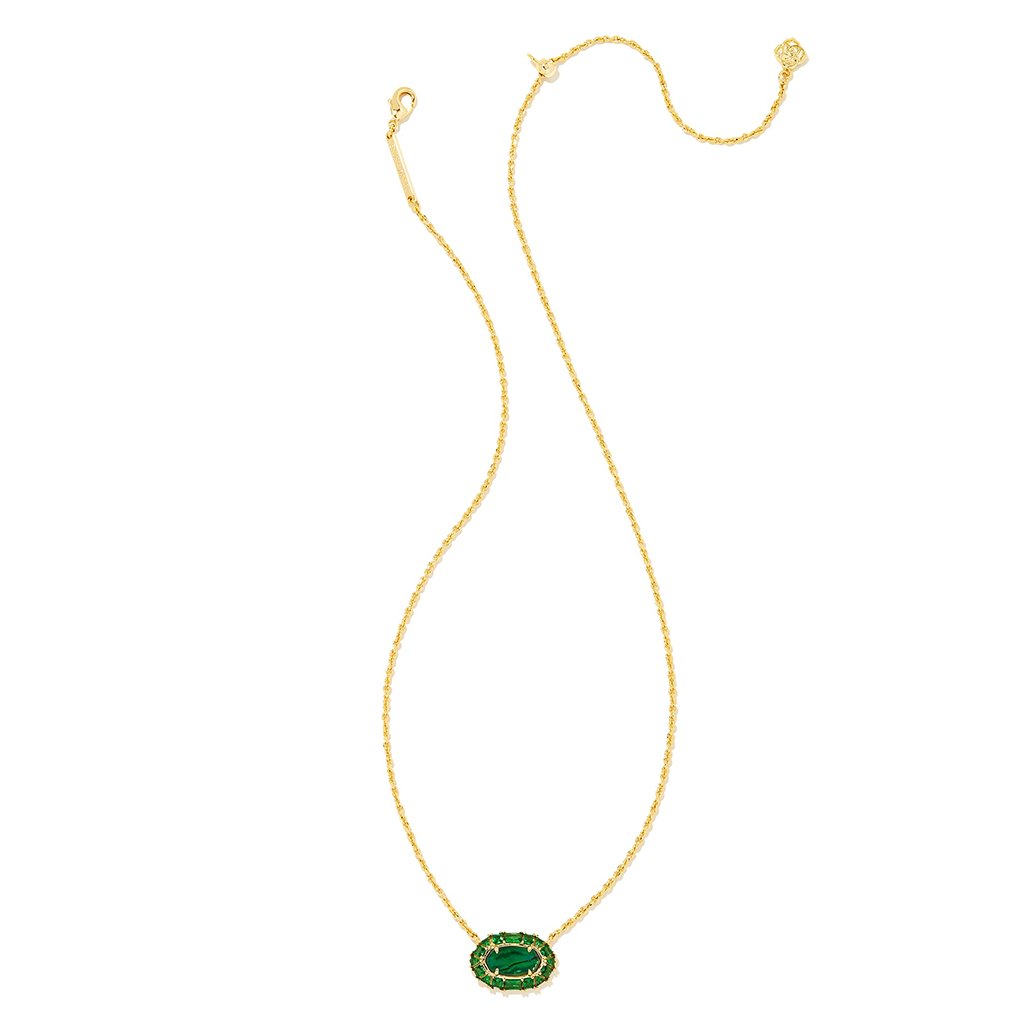 Kendra Scott  Elisa Gold Crystal Frame Short Pendant Necklace in Kelly Green Illusion