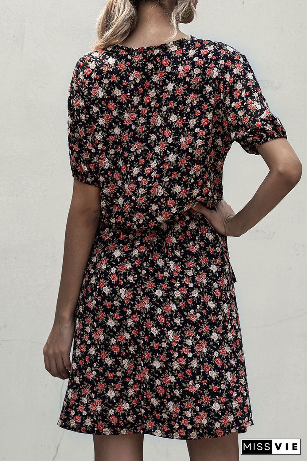 Fashion Casual Print Split Joint V Neck A Line Dresses