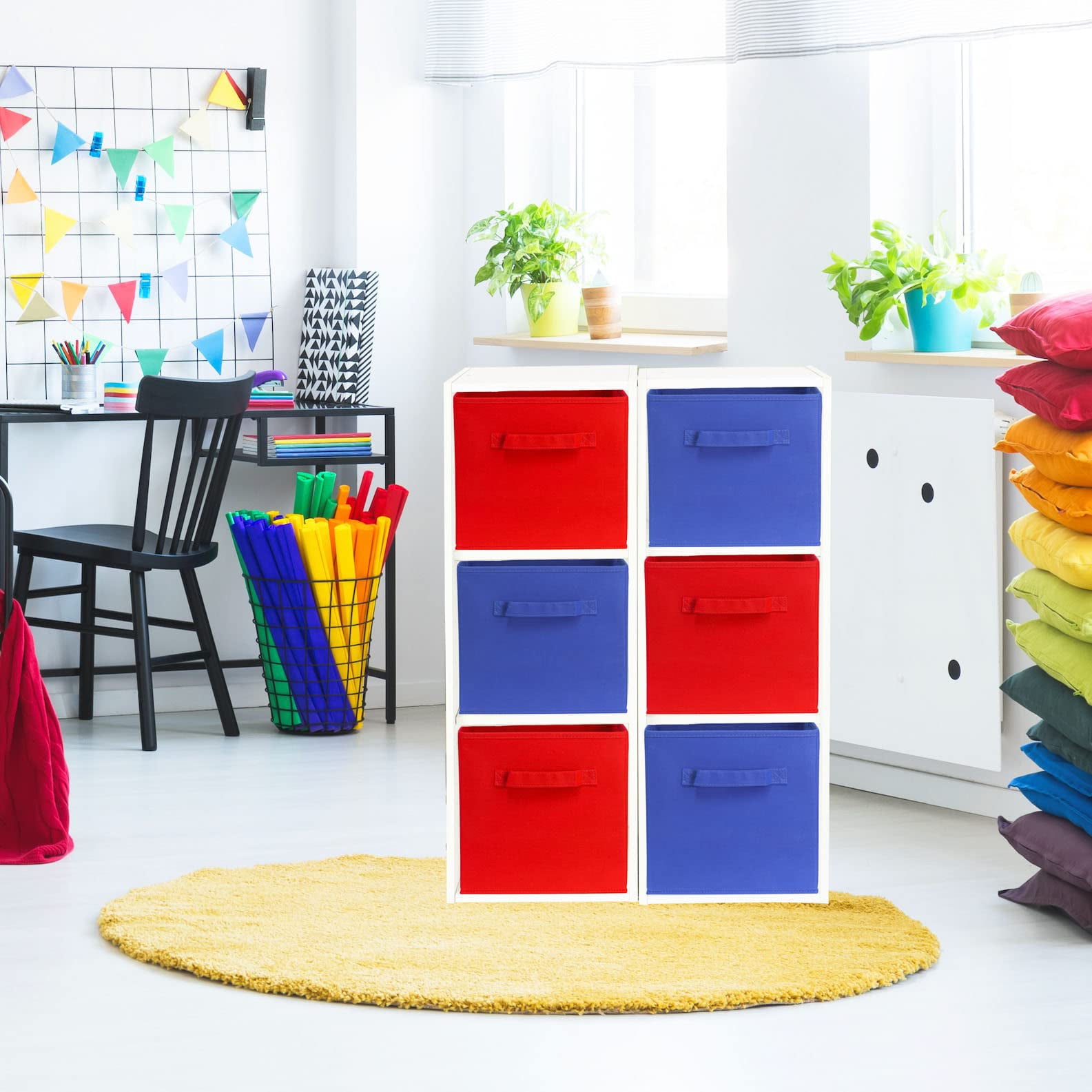 6 Pack - SimpleHouseware Foldable Cube Storage Bin, Dark Blue