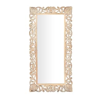 Litton Lane 72 in. x 36 in. Intricately Carved Rectangle Framed Light Brown Floral Wall Mirror 23702