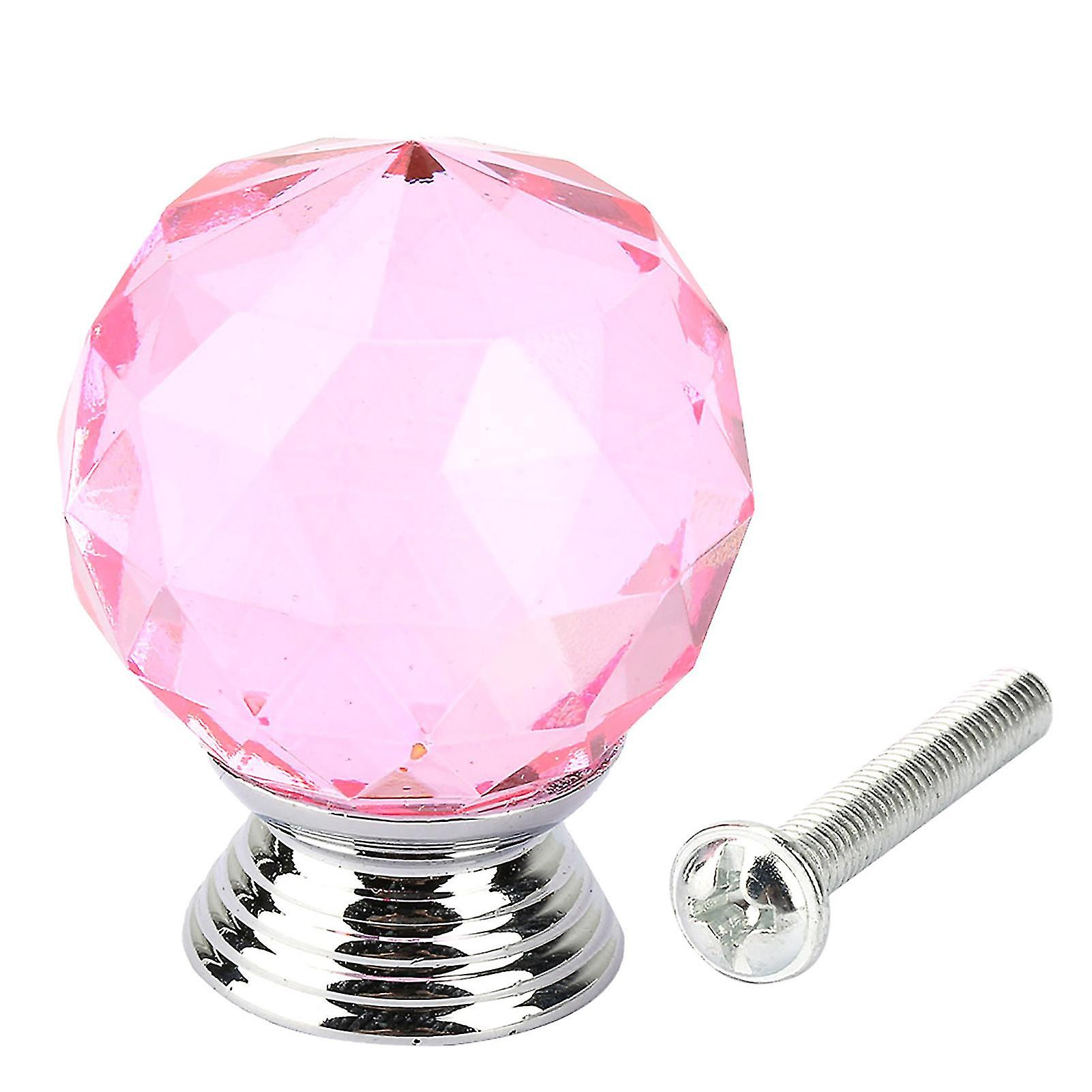 1PCS 30mm Ball Shape Crystal Glass Pull Handle Cabinet Drawer Cupboard Knob (Pink)