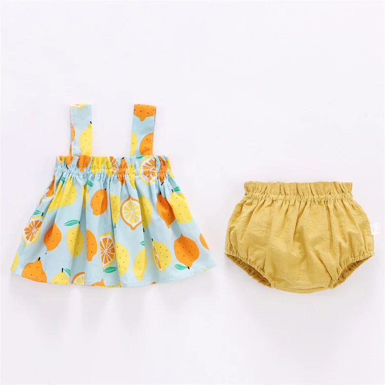 2Pcs/Set Summer Thin Newborn Baby Clothes For Girls Set Print Mini Dress And PP Shorts Infant Baby Clothing Outfit