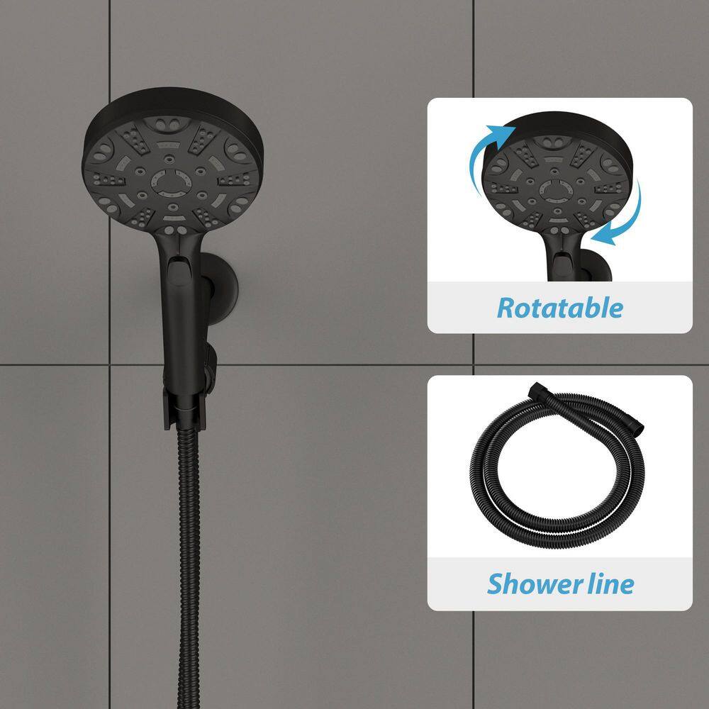 LORDEAR 8-Spray Patterns with 1.8 GPM 4.7 in. Wall Mount Handheld Shower Head in Matte Black H-SLF17006-B