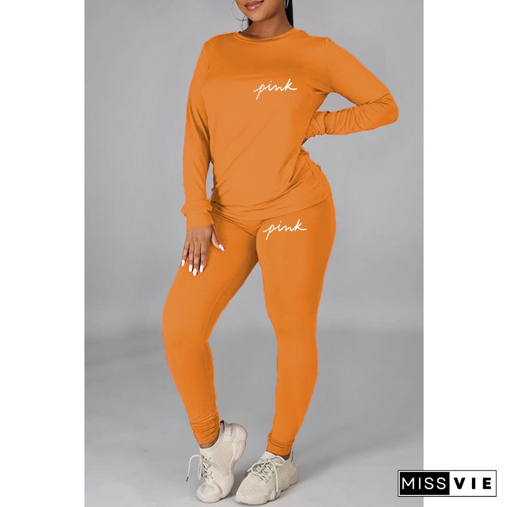 Fitness Long Sleeve T Shirt Tops 2 Piece Pant Sets