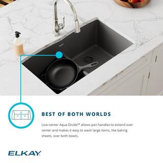 Elkay Quartz Classic White Quartz 33 in. Equal Double Bowl Undermount Kitchen Sink with Aqua Divide ELGDULB3322WH0