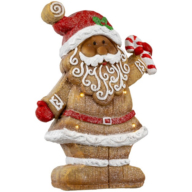 Led Lighted Gingerbread Santa With Candy Cane Christmas Figure