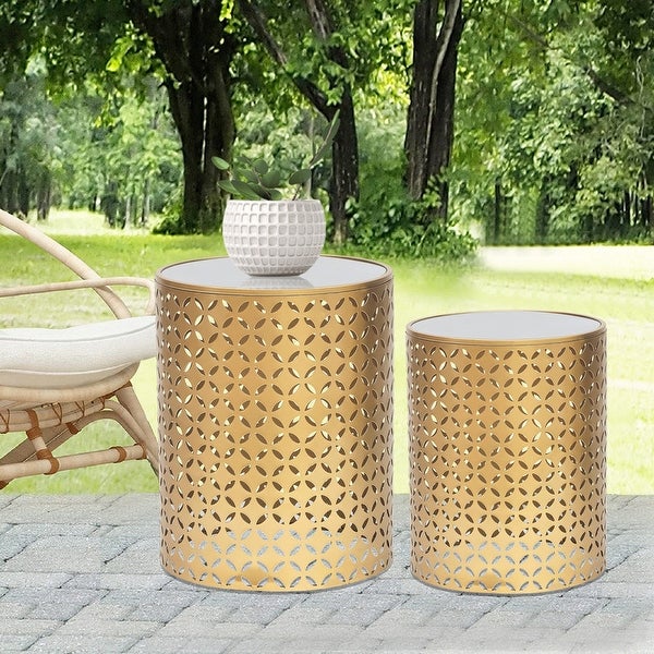 ADECO Metal End Tables Set of 2 Gold Nesting Side Coffee Table