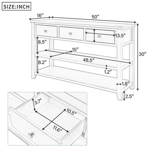 Retro Design Console Table With Two Open Shelves， Pine Solid Wood Frame And Legs For Living Room，coffee， Sofa and End Tables