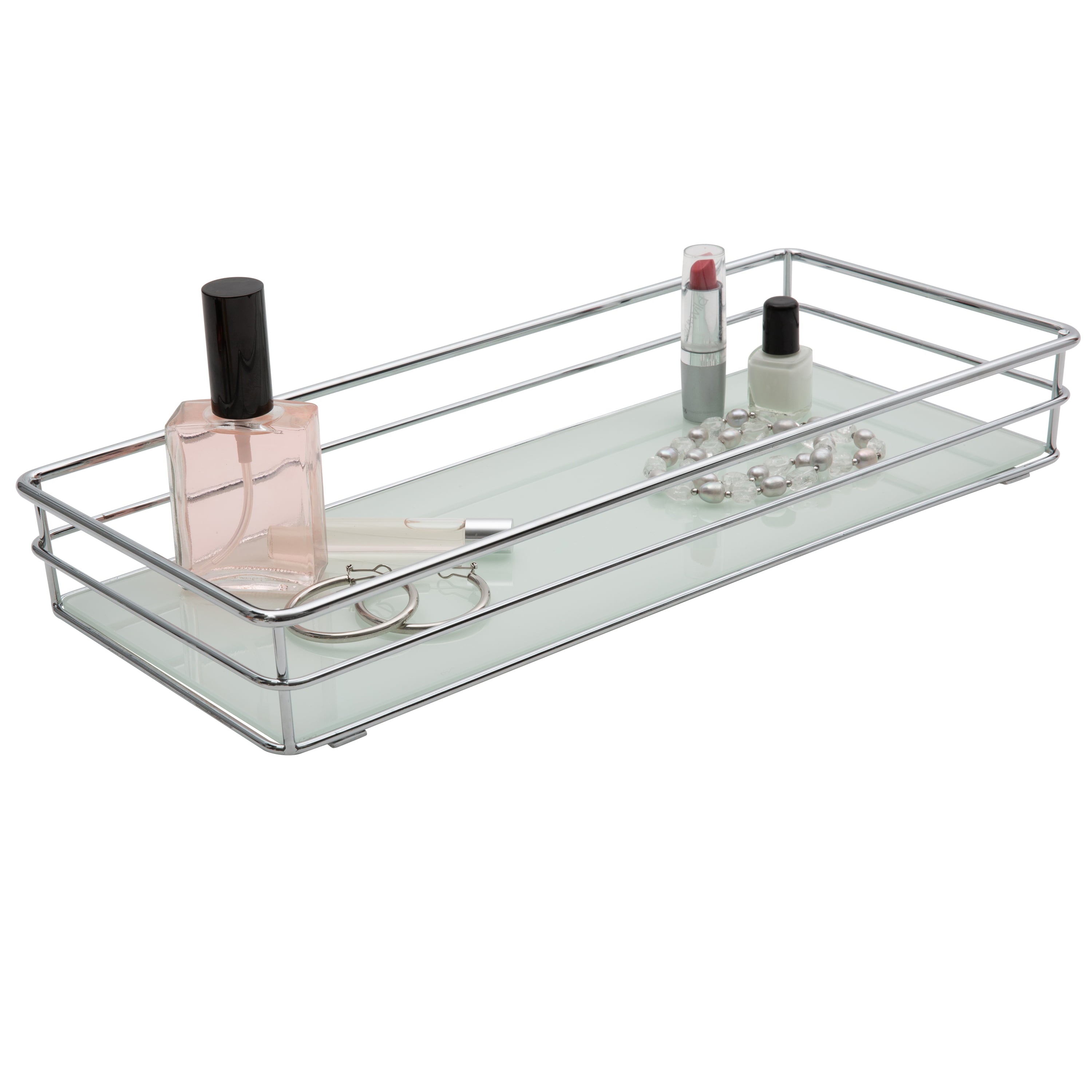 Elle Home Limoges Collection Rectangular Metal Freestanding Vanity Tray， Chrome