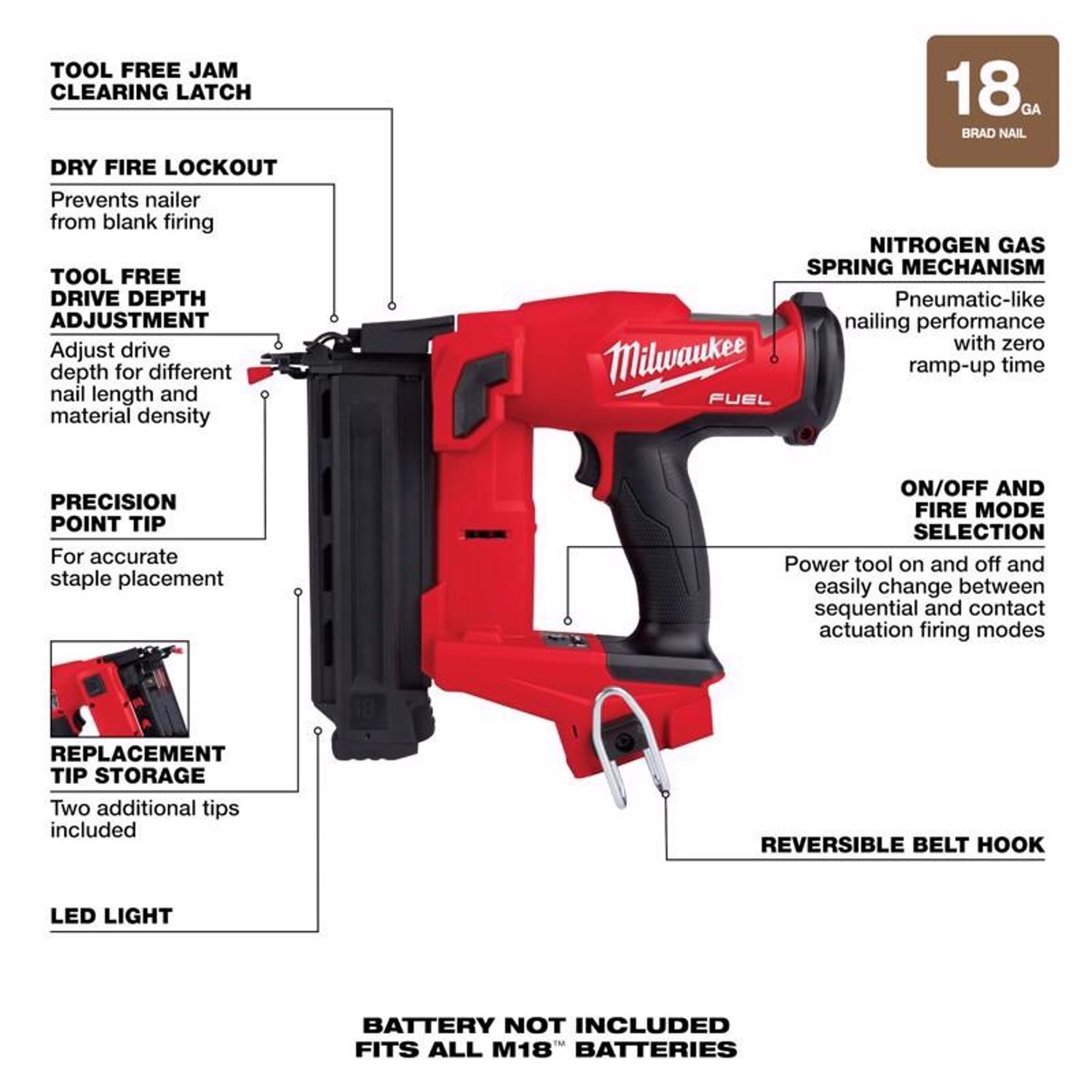 MW M18 FUEL 18 Ga. 18 Volt Brushless Brad Nailer