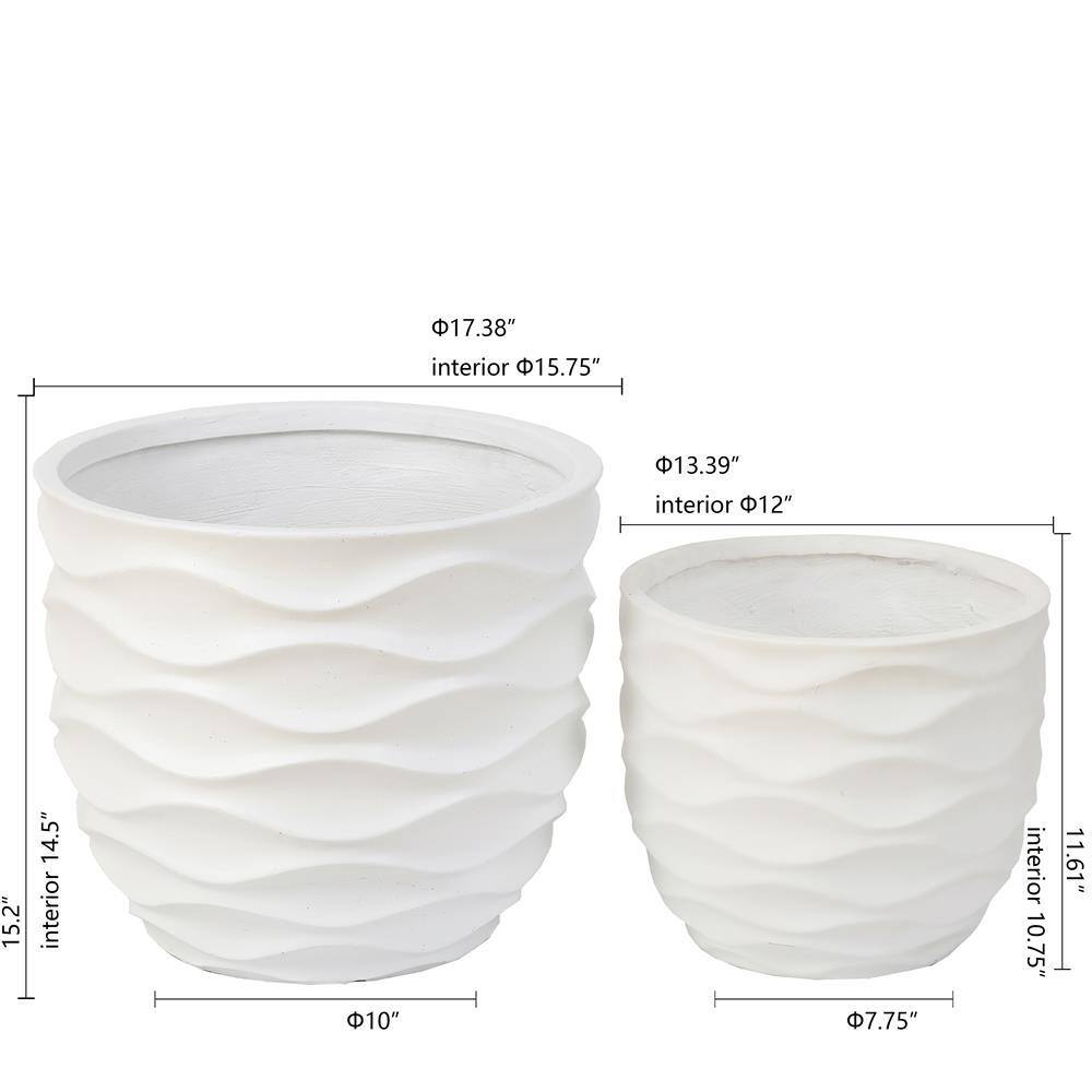 LuxenHome Waves Design MgO White Composite Decorative Pots (2-Pack) WHPL872