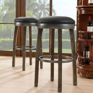 Leick Home Favorite Finds Graystone Wood Cask Stave Counter Height Stool with Black Faux Leather Seat (Pack of 2) 10118GSBL