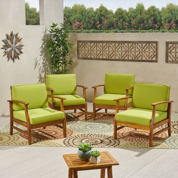 Perla Outdoor Acacia Wood Club Chair with Cushion (Set of 4) by Christopher Knight Home