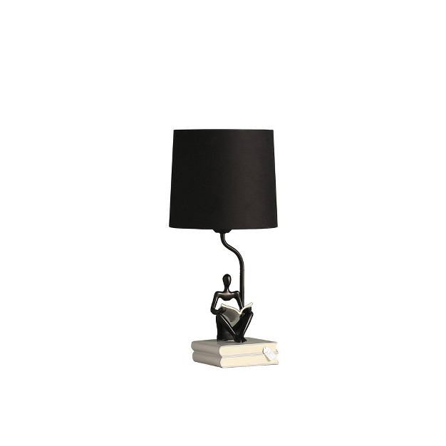 Reader Sitting A Gray Stack Of Books Polyresin Table Lamp Black Ore International