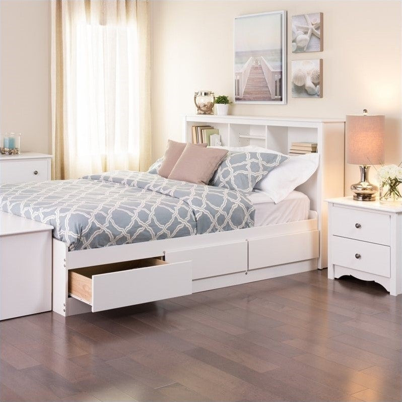 Kingfisher Lane Queen Wood Platform Storage Bed in White