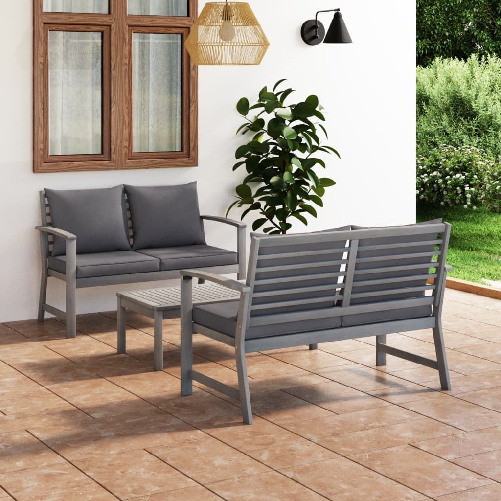 3 Piece Garden Lounge Set with Cushion Solid Acacia Wood Gray - Overstock - 35105728