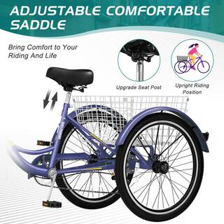 BOZTIY 24 in. Adult Tricycle 7-Speed 3 Wheel Bike Adult Tricycle Trike Cruise Bike Large Size Basket for Recreation Shopping X-P24-ZSHT
