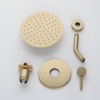 Aosspy 1-Spray Patterns with 1.5 GPM 7.87 in. Wall Mount Round Fixed Shower Head with Adjustable Temperature Flow in Gold AS-0727