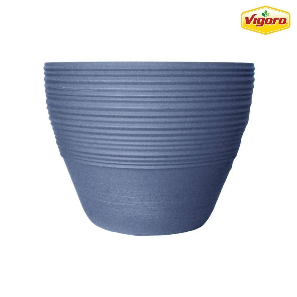 Vigoro 18.9 in. Ashton Large Brushed Denim Blue High-Density Resin Planter (18.9 in. D x 14.8 in. H) US537700