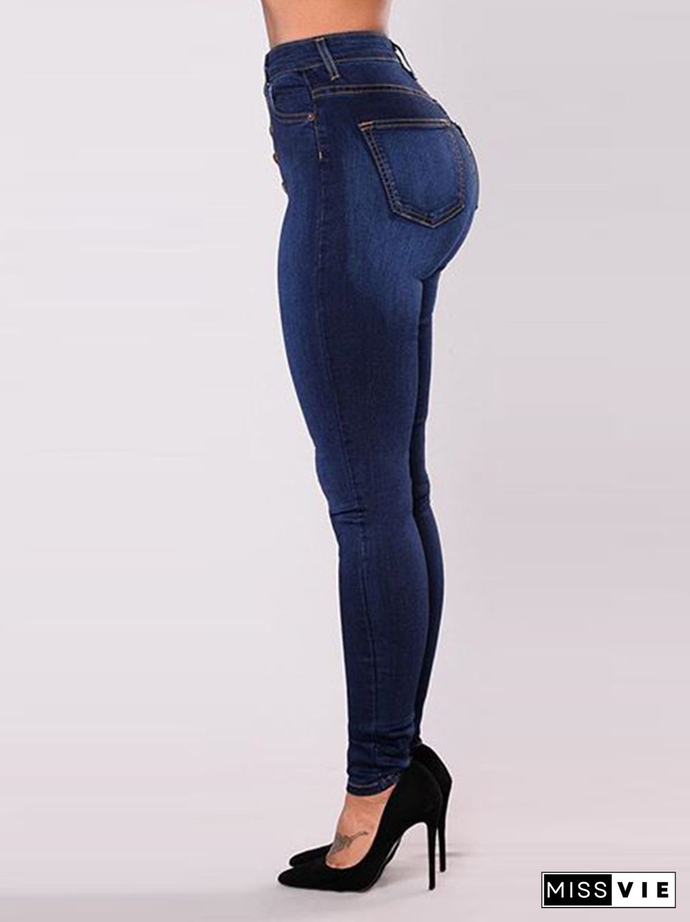 Skinny Leg High-Waisted Split-Joint Jean Pants Bottoms