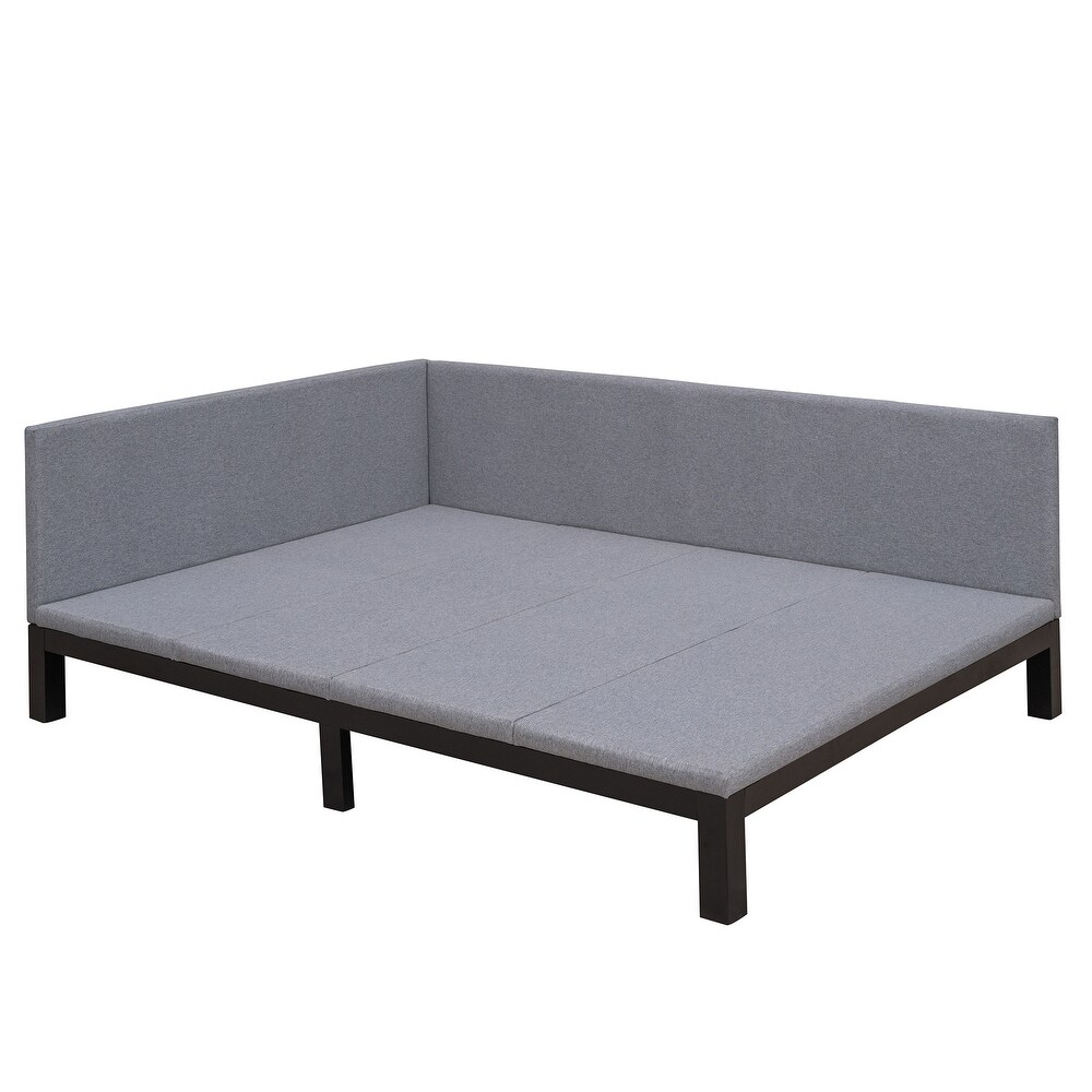 Full Linen Upholstered Daybed Single Sofa Bed  Three Dimensional Geometric Space Design Daybed for Single Apartment  Grey