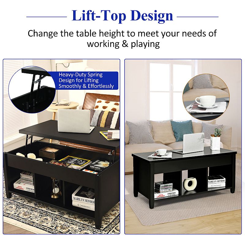 Lift Top Coffee Table with Storage Lower Shelf