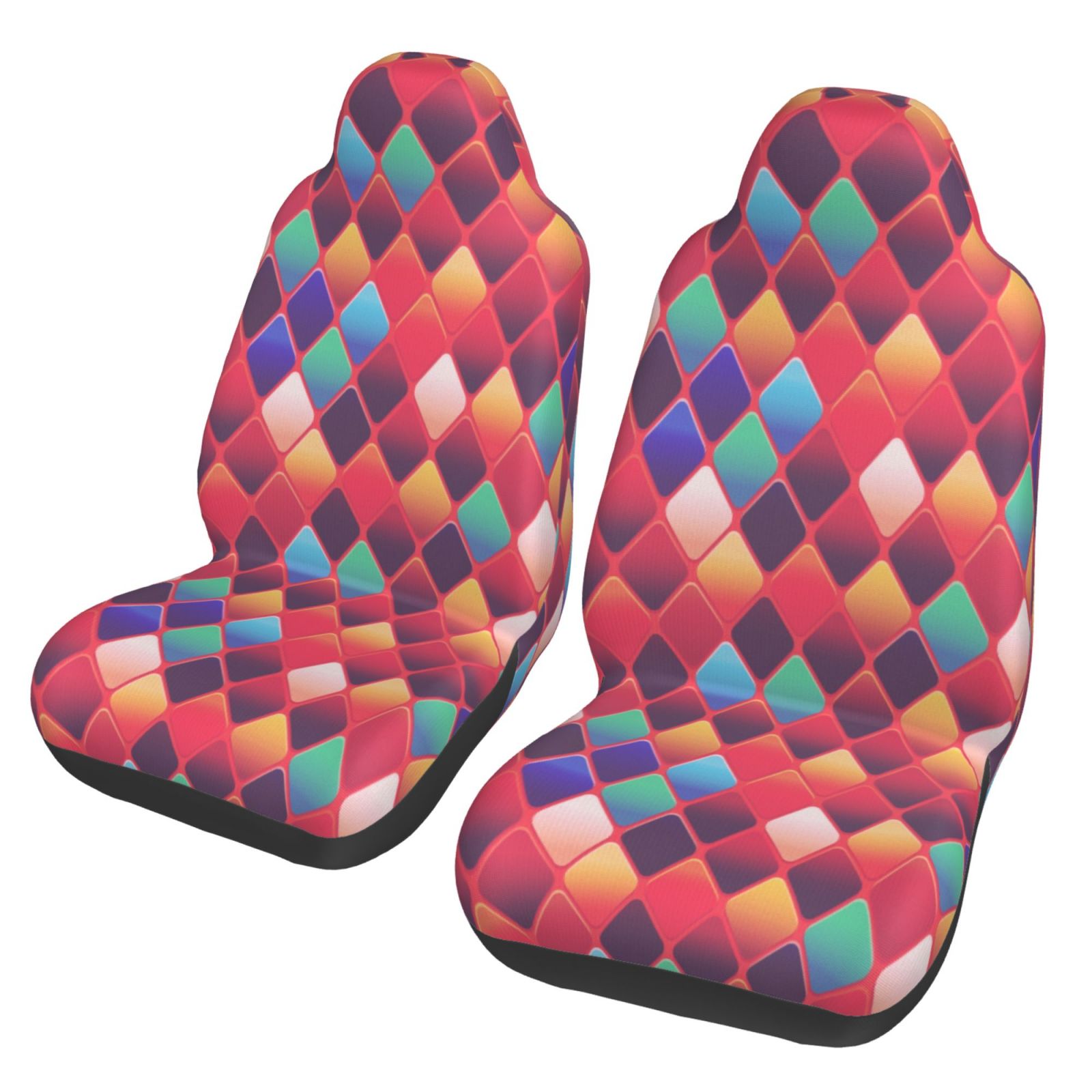 TEQUAN Front Seat Covers， Geometric Diamond Shape Tile Pattern 2 Piece Car Seat Cover Fit Most Car SUV Truck Van