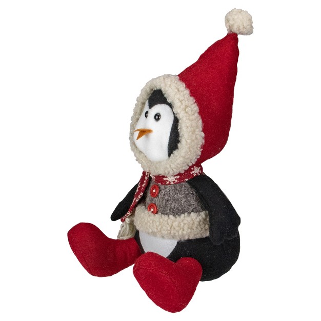 Northlight 15 inch Red White And Gray Sitting Winter Penguin Christmas Tabletop Decoration