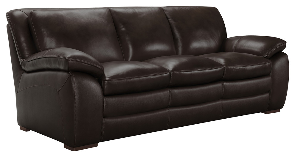 Zanna Contemporary Sofa  Genuine Dark Brown Leather With Brown Wood Legs   Contemporary   Sofas   by Armen Living  Houzz