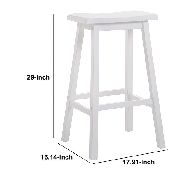 Wooden Bar Height Stools With Saddle Seat， White (Set of 2) - 29 H x 16.14 W x 17.91 L Inches