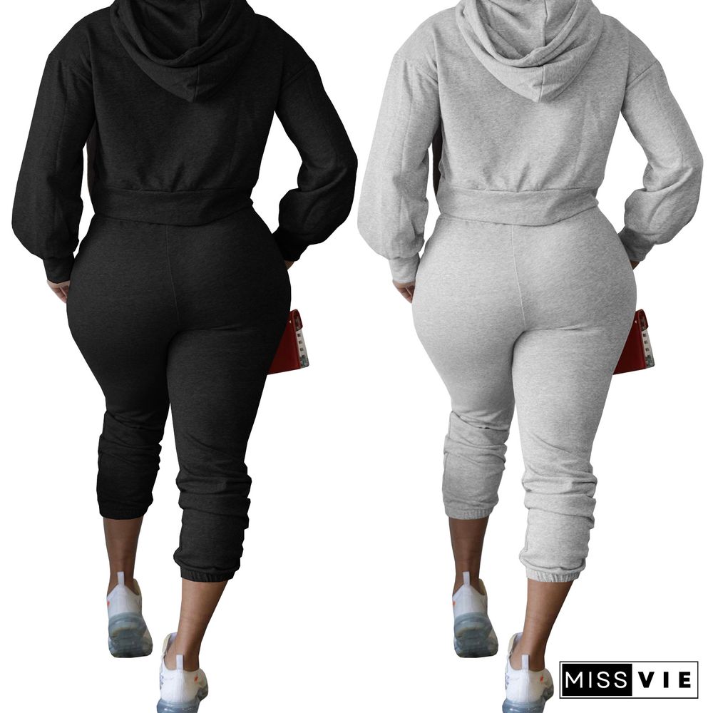 Drop-shoulder Sleeves Hooded Sweatshirt Sports Suit