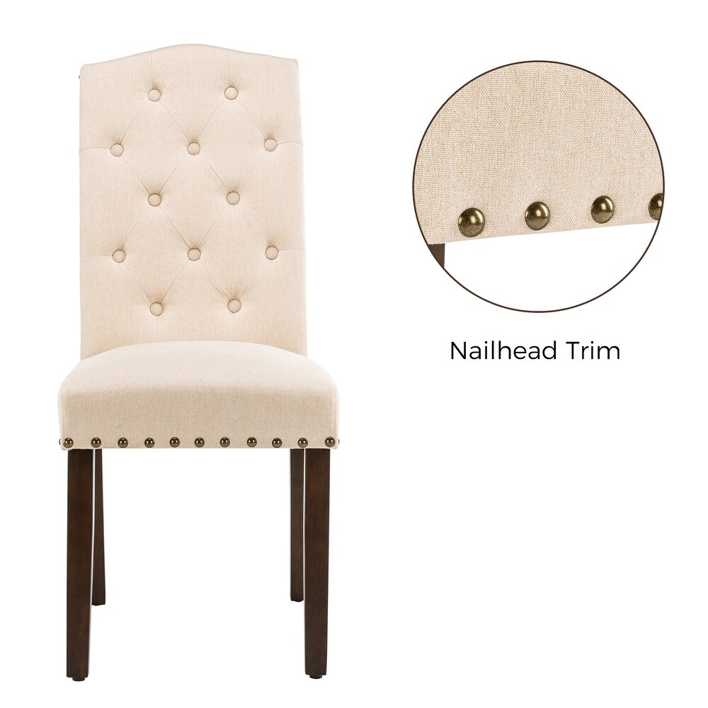 Fabric Upholstered Tufted Dining Chairs with Nailhead Trim Set of 4