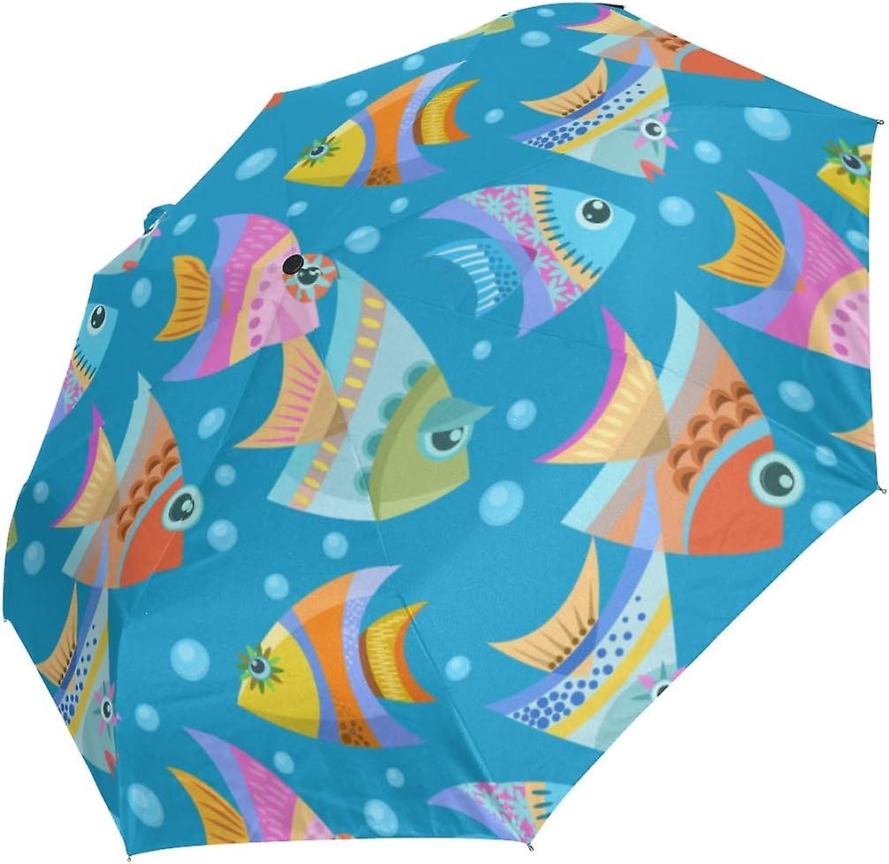 Travel Umbrella Automatic Windproof Foldable Umbrella Fish Graphic Pattern