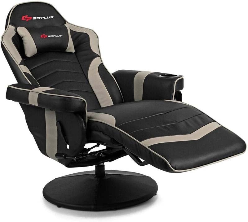 PU Leather Massage Gaming Chair, Ergonomic High Back Racing Style Gaming Recliner with Adjustable Backrest & Footrest, Cup Holder, Side Pouch