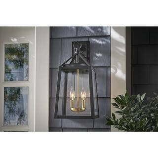 Home Decorators Collection Blakeley Transitional 2-Light Black and Brass Outdoor Wall Light Fixture with Clear Beveled Glass L-19905BKBRASS