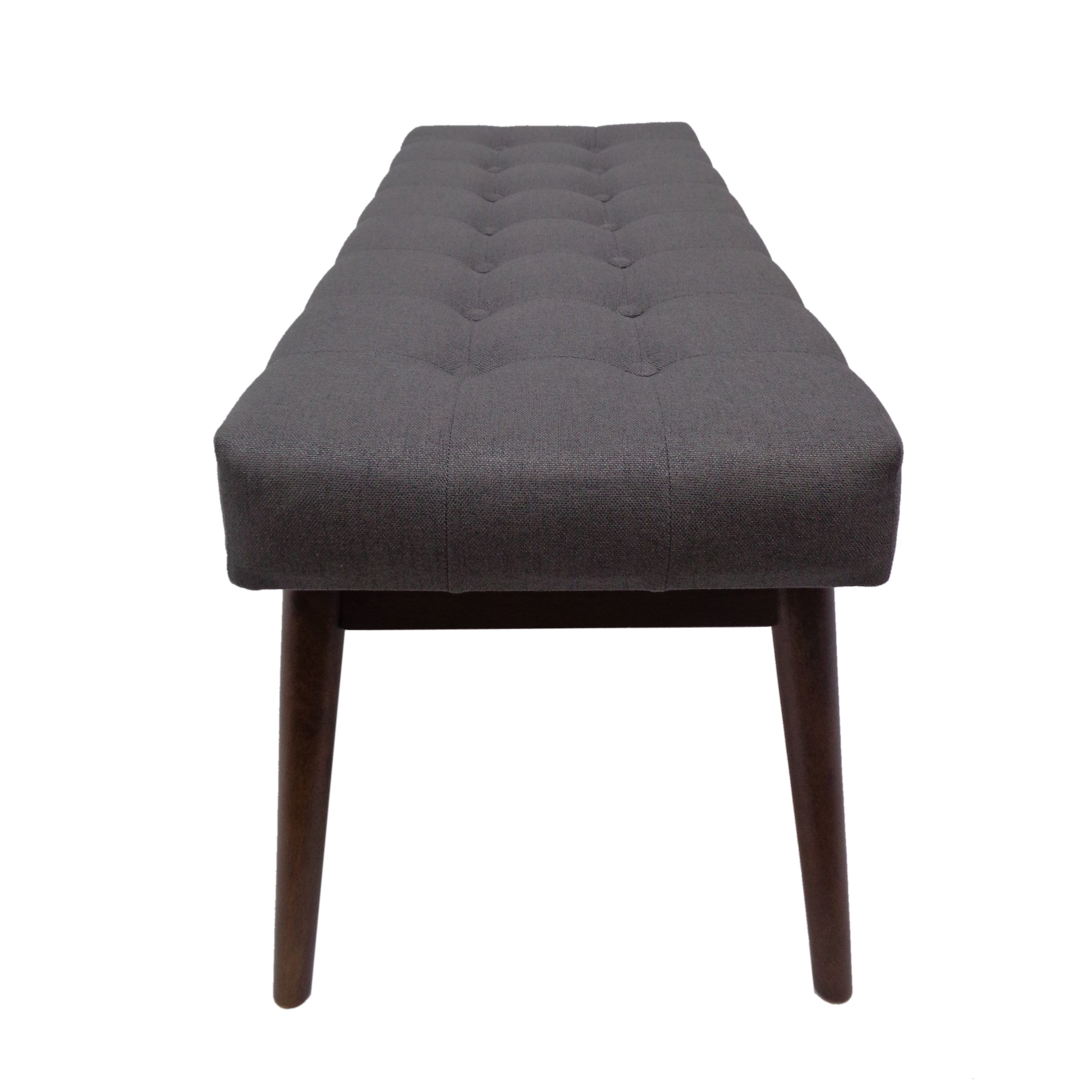 Flora Mid-Century Button Tufted Fabric Ottoman Bench with Tapered Legs