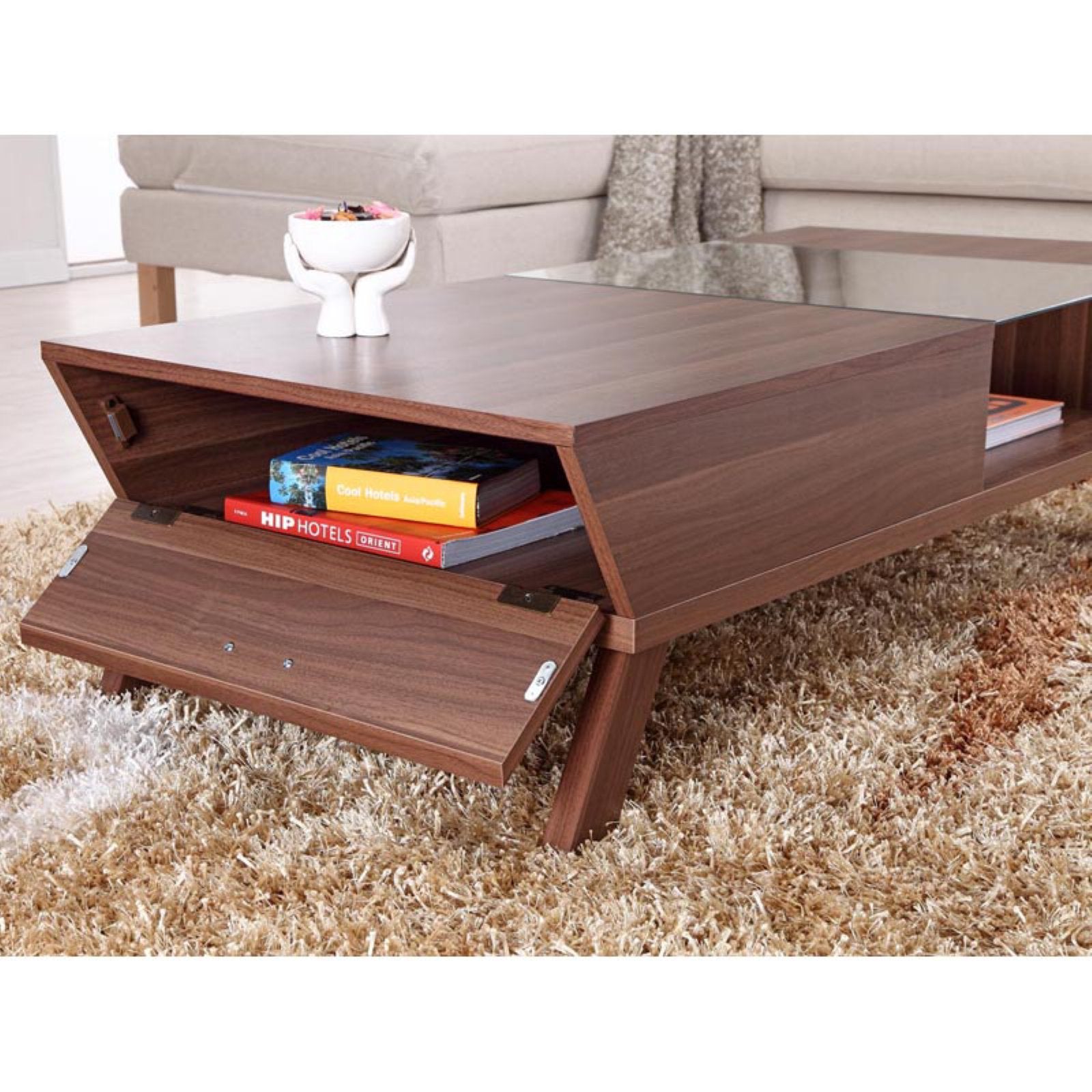 Furniture of America Baxter Modern Glass Top Coffee Table - Medium Wood