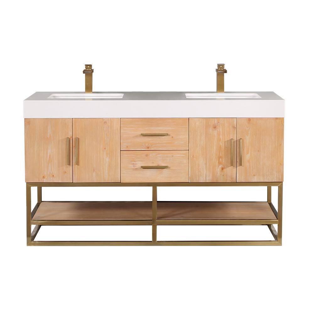 Altair Bianco 60 in. W x 22 in. D x 34 in . H Double Sink Bath Vanity in Light Brown with White Composite Stone Top 552060G-LB-WH-NM