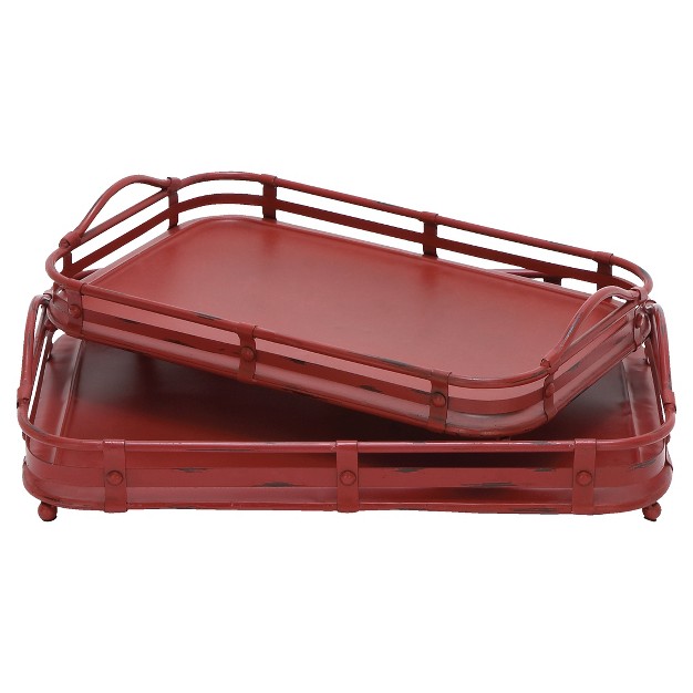 Farmhouse Iron Wagon Top Tray Set Red 2pk Olivia amp May