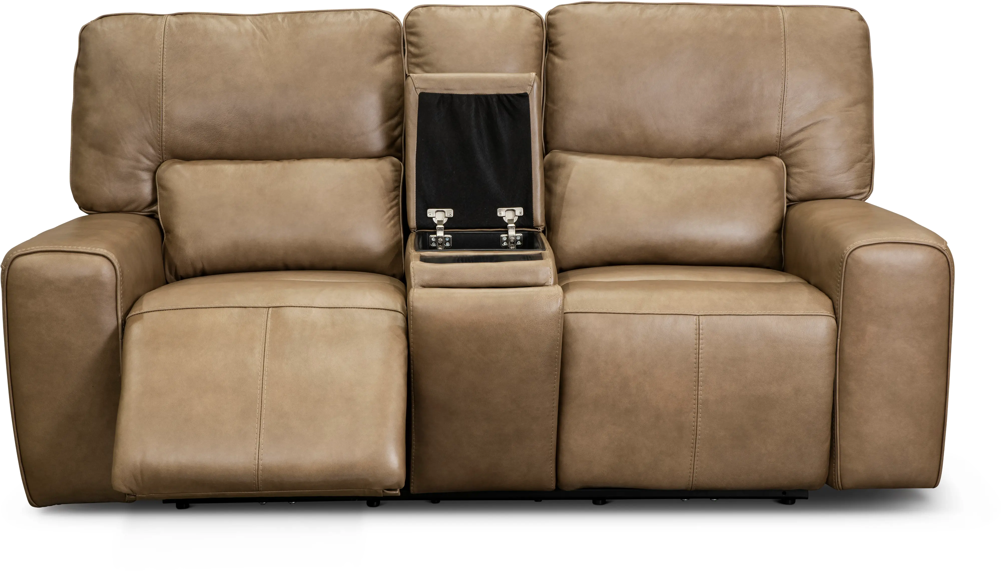 Zero Gravity Saddle Brown Leather Power Reclining Loveseat with Console