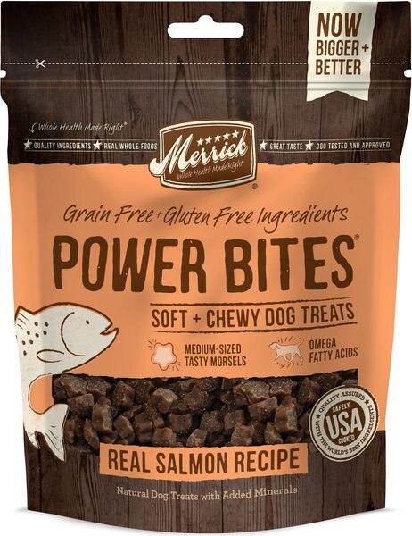 Merrick Power Bites Real Salmon Recipe Grain-Free Soft and Chewy Dog Treats