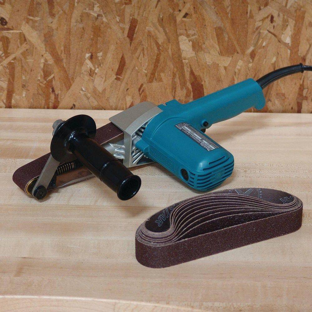 Makita 5 Amp Corded 1-18 in. x 21 in. Belt Sander with Bonus 1-18 in. x 21 in. 80-Grit Abrasive Belt 10-Pack 9031-742303-3