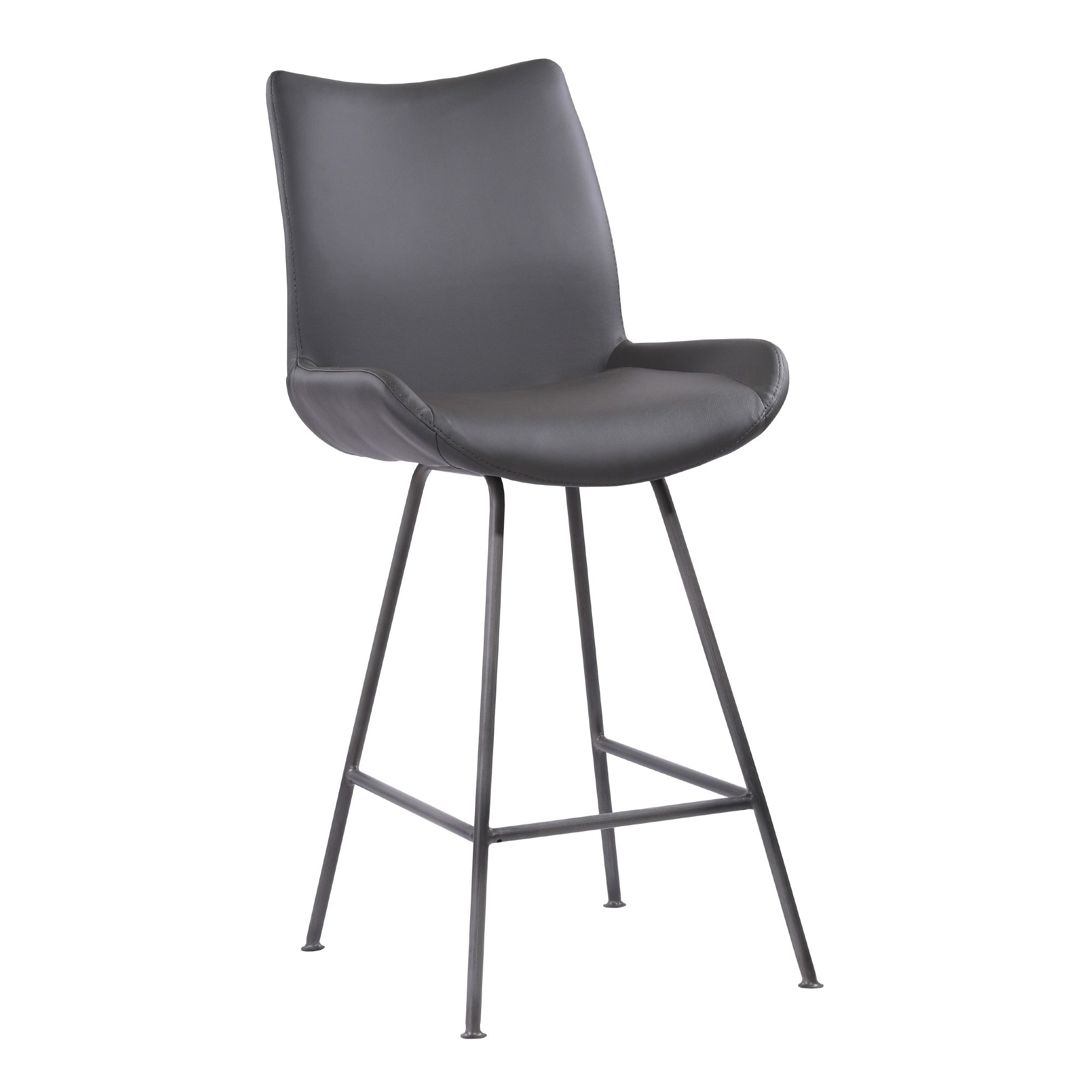 Metal Counter Height Barstool with Curved Tall Back， Gray