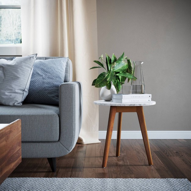 Solid Wood And Faux Marble Round Side Table Nathan James