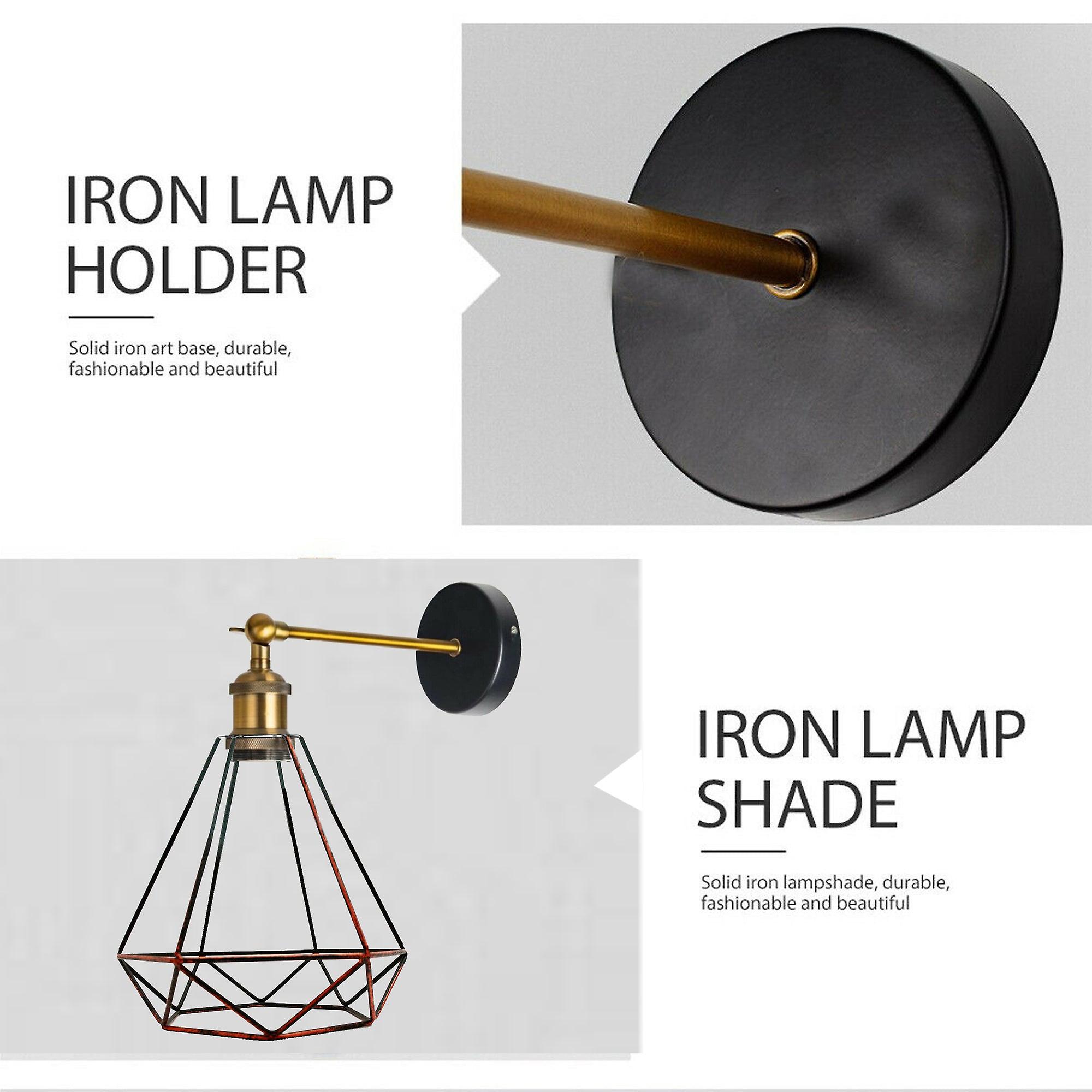 Black industrial wall sconce geometric cage light home living room bedside wall lamp~1526