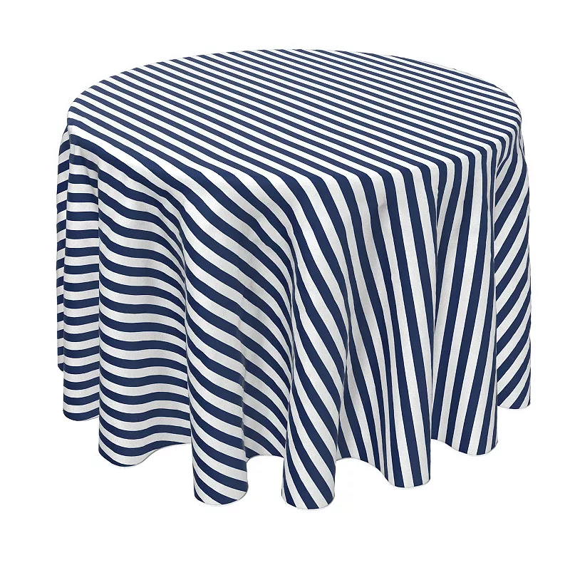 Round Tablecloth， 100% Polyester， 60 Round， Small Stripes， Navy