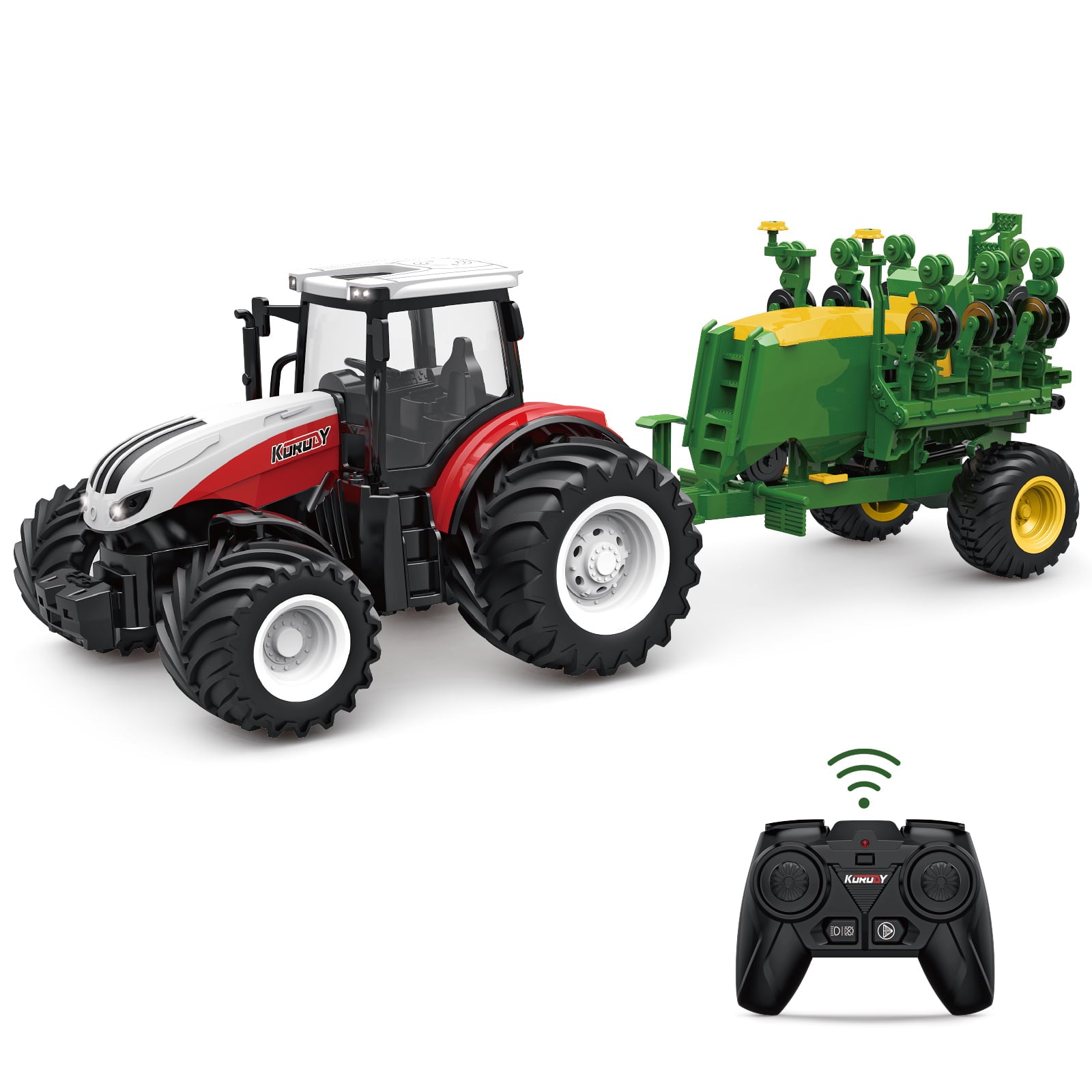 Fisca 1/24 Remote Control Farm Tractors Toys with Seed Planter， Lights and Sound， for Kids 6+