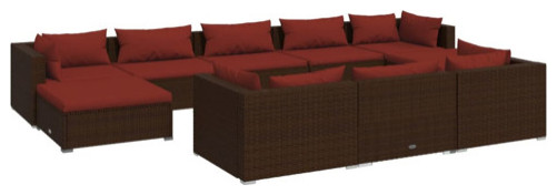 vidaXL Patio Lounge Set 9 Piece with Cushions Gray Poly Rattan Garden Seat   Tropical   Outdoor Lounge Sets   by vidaXL LLC  Houzz